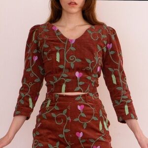 Samantha Pleet Women's Brown Floral Vine Crop Top 6